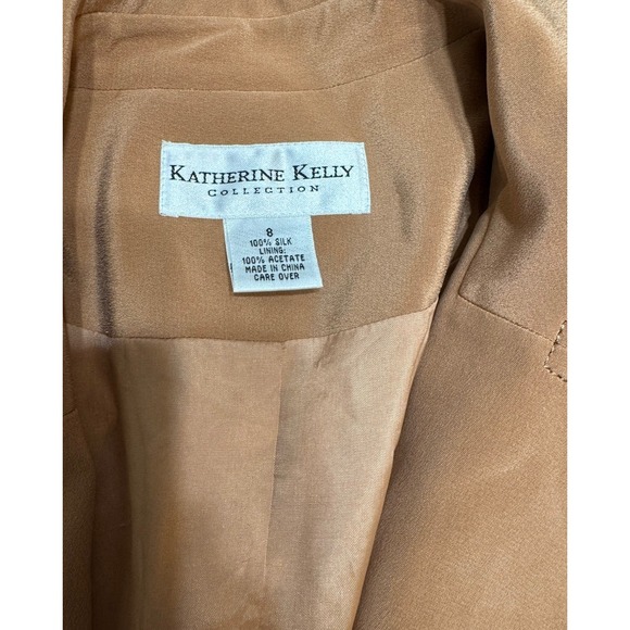 Kathrine Kelly 100% Silk LuxuryBlazer Jacket Coat  Brown Tan Soft Leather Look 8 - Picture 8 of 8